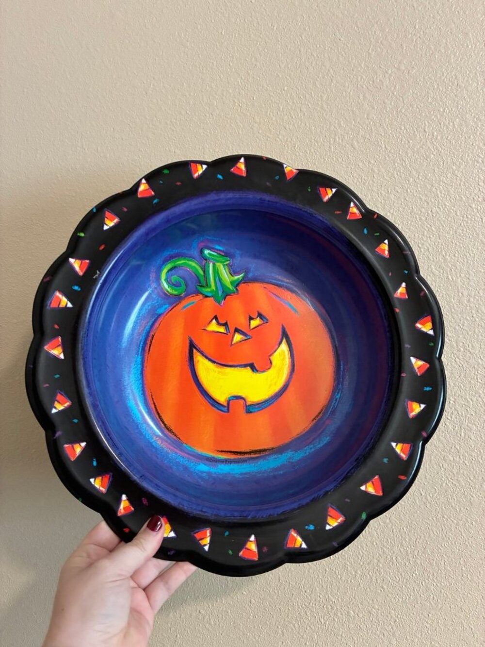 Vintage 1980s Halloween Fall Pumpkin Large Black and Oragne Candy Bowl